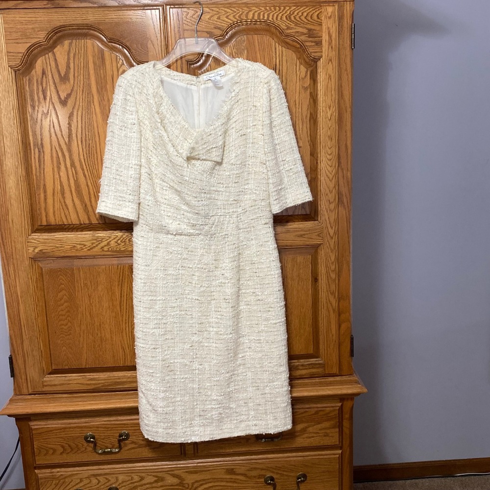 Oscar De La Renta Sheath Dress 10 Cream Tweed Wool Silk S12 Spring 2012 Runway - Picture 13 of 15